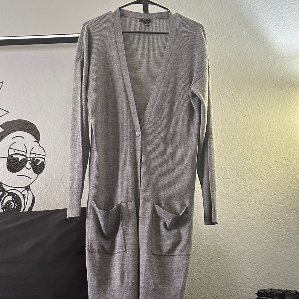 Halogen Light Gray Women's XL Cardigan Long Button Down